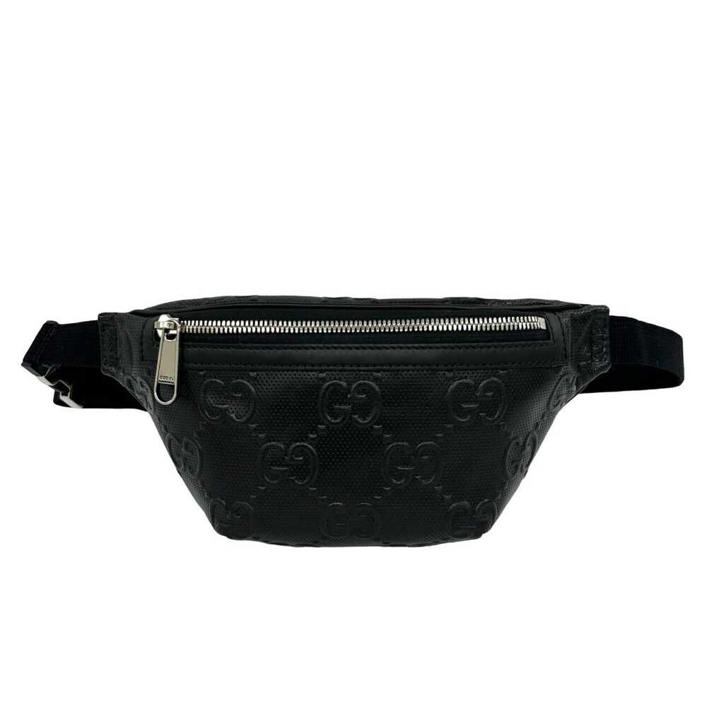 GUCCI Jumbo GG Logo Pattern Leather Body Bag/Waist Pouch/Shoulder Bag, Black,...
